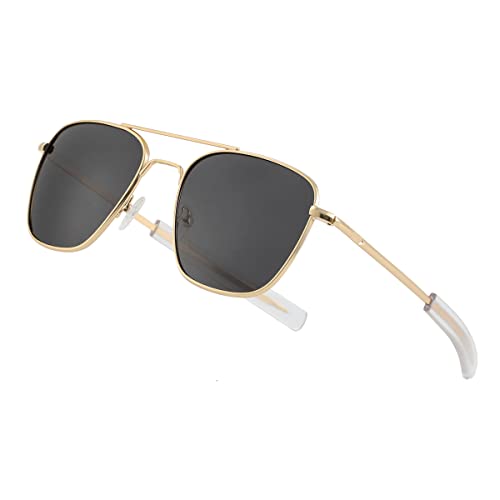 JOVAKIT Men's Polarized Aviator Sunglasses Retro Military Style Pilot Sun Glasses Bayonet Temples UV400 Protection (Gold/Grey) - Image 1