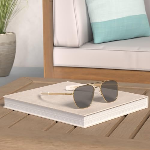 JOVAKIT Men's Polarized Aviator Sunglasses Retro Military Style Pilot Sun Glasses Bayonet Temples UV400 Protection (Gold/Grey) - Image 2