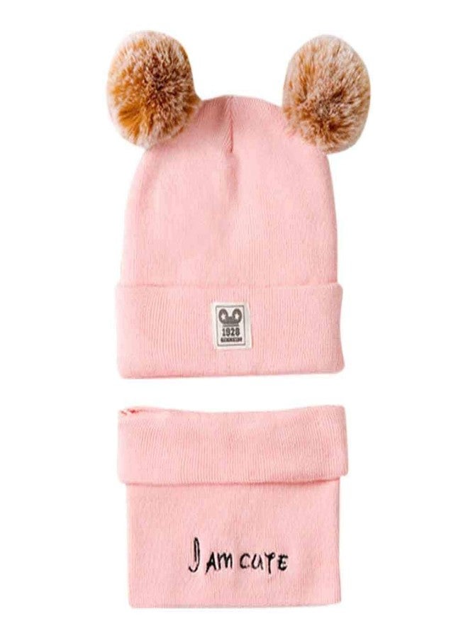 Niue Baby Knit Hat Scarf Set Toddler Girls Boys Winter Pom Pom Beanie Cap With Neck Warmer (Pink)-(0-3 Years) - Image 3