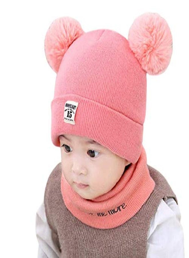 Niue Baby Knit Hat Scarf Set Toddler Girls Boys Winter Pom Pom Beanie Cap With Neck Warmer (Pink)-(0-3 Years) - Image 2