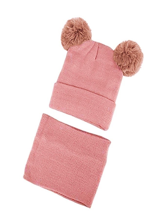 Niue Baby Knit Hat Scarf Set Toddler Girls Boys Winter Pom Pom Beanie Cap With Neck Warmer (Pink)-(0-3 Years) - Image 5