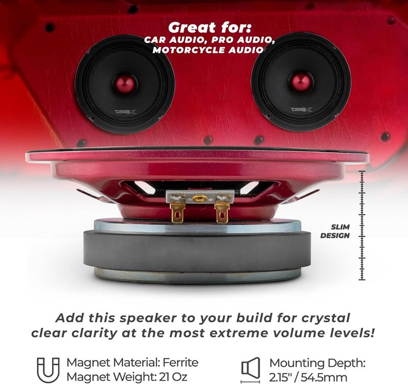 DS18 PRO-X6.4BMSL Pro Series Slim Midrange 4-Ohm Loudspeaker 250W Rms, 500W Max Power-Set of 1-6.5" - Image 3