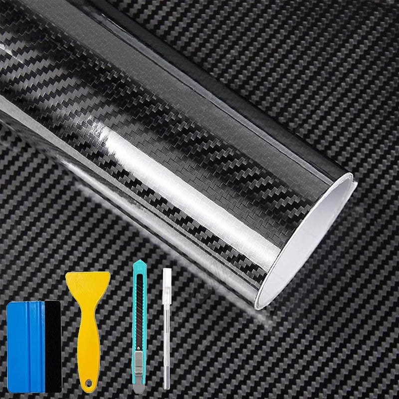 Foneso 6D Carbon Film, Black with Tools, 300 x 30 cm, Self-Adhesive Vinyl Car Film, Car Protection Carbon Film, High-Quality Protection for Car, Motorcycle, Mice, Motorcycle Helmets, Game Controller - Image 1