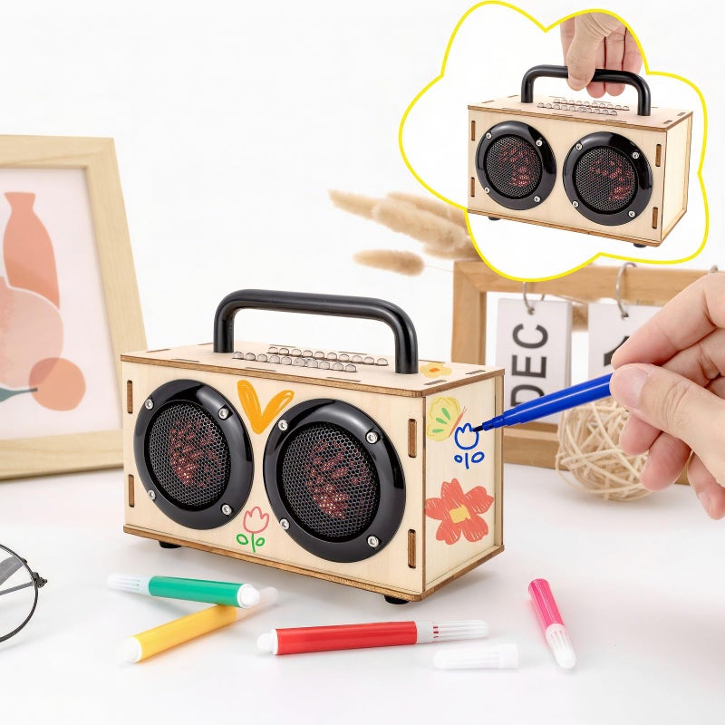Swhmc DIY Bluetooth Speaker Kit with Black Metal Handle - STEM Projects for Kids & Adults Age 8-12, Build Portable Speaker with LED Light, Science Experiment Electronics Set, Birthday Gifts for Boys & Girls - Image 4