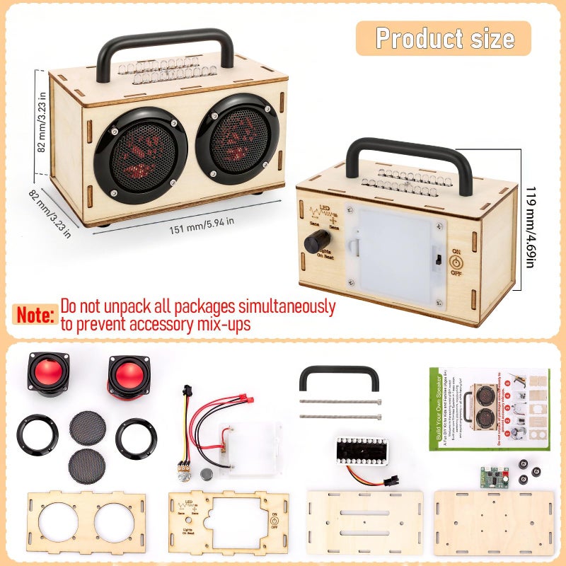Swhmc DIY Bluetooth Speaker Kit with Black Metal Handle - STEM Projects for Kids & Adults Age 8-12, Build Portable Speaker with LED Light, Science Experiment Electronics Set, Birthday Gifts for Boys & Girls - Image 2