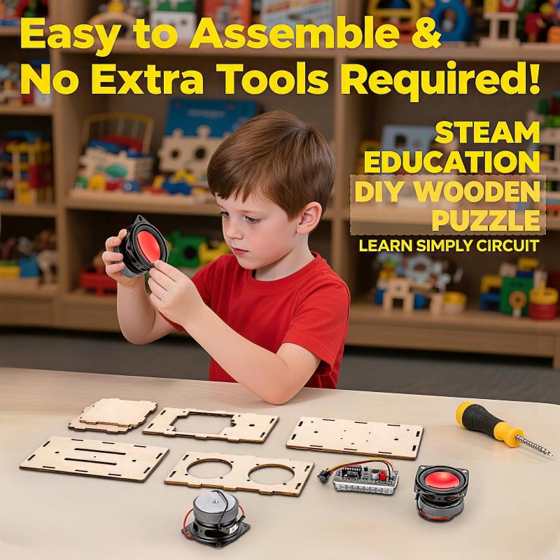 Swhmc DIY Bluetooth Speaker Kit with Black Metal Handle - STEM Projects for Kids & Adults Age 8-12, Build Portable Speaker with LED Light, Science Experiment Electronics Set, Birthday Gifts for Boys & Girls - Image 3