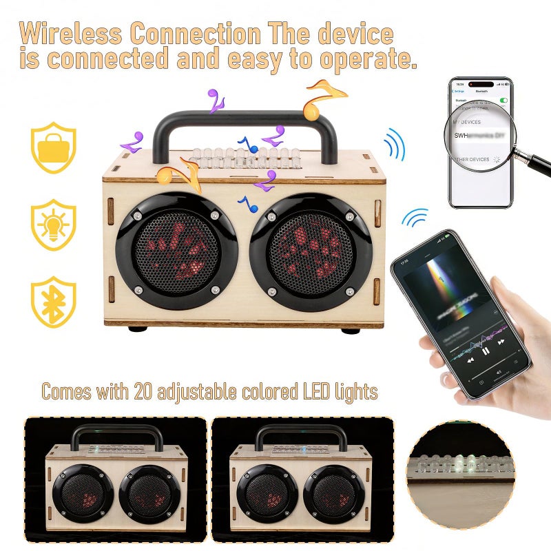 Swhmc DIY Bluetooth Speaker Kit with Black Metal Handle - STEM Projects for Kids & Adults Age 8-12, Build Portable Speaker with LED Light, Science Experiment Electronics Set, Birthday Gifts for Boys & Girls - Image 1