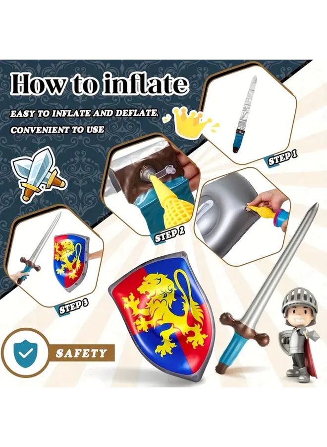 12 Pcs Inflatable Sword and Shield Set Knight Party Favors PVC Medieval Weapons Blue - Image 4