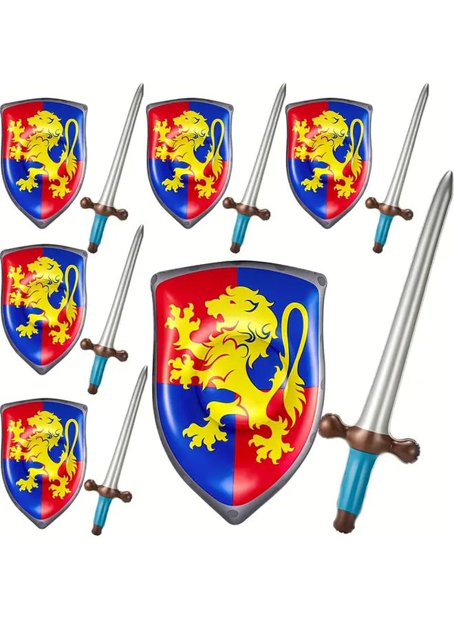 12 Pcs Inflatable Sword and Shield Set Knight Party Favors PVC Medieval Weapons Blue - Image 2
