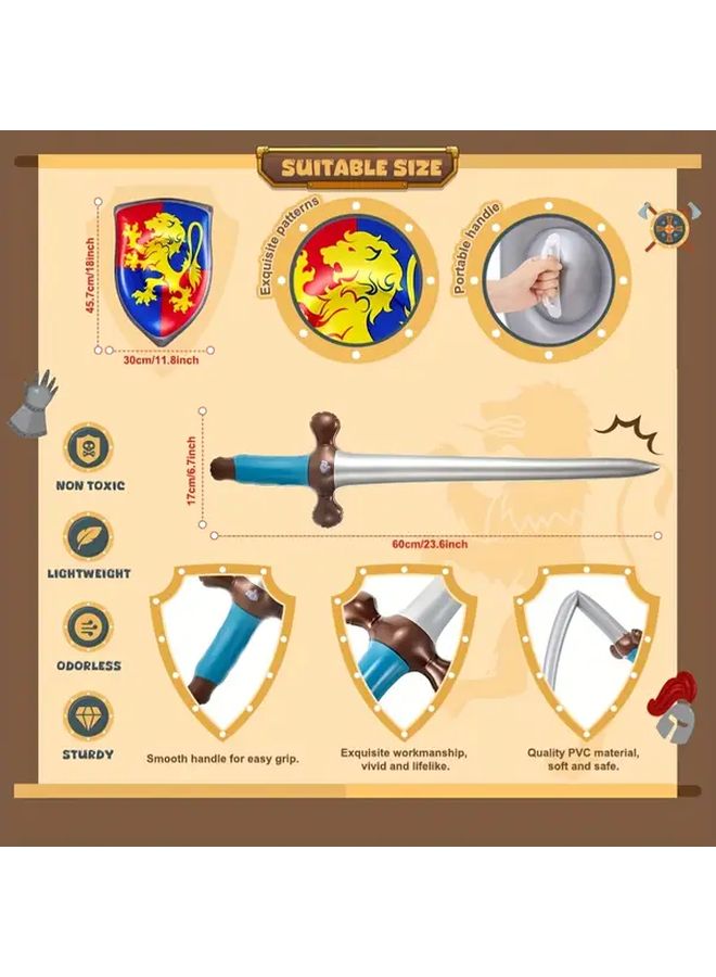 12 Pcs Inflatable Sword and Shield Set Knight Party Favors PVC Medieval Weapons Blue - Image 3