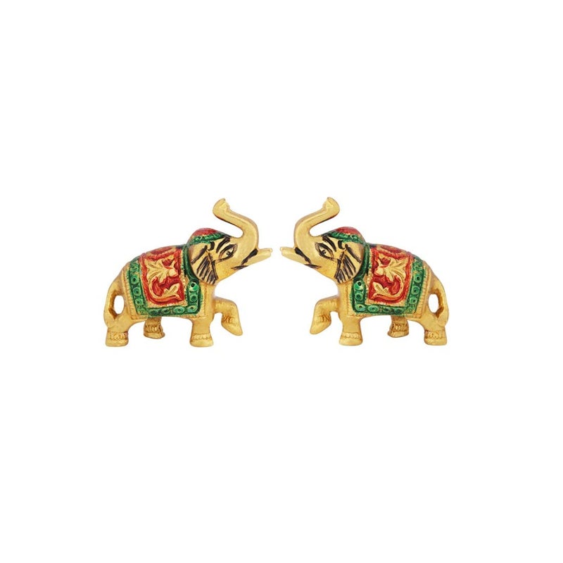 Handicrafts Paradise Handicrafts Paradise Aluminium Metal Elephant Enamel Painted Trunk Up 3 X 1.75 X 2.75 Inch Pair - Image 2