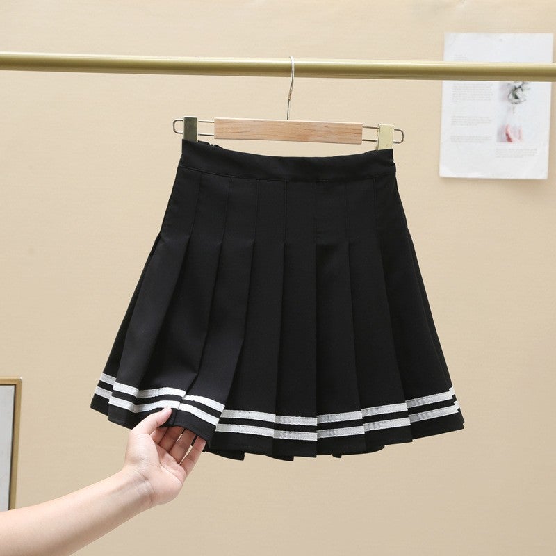 Little Hot girl autumn and winter American retro khaki pleated skirt high waist skirt girls' skirt - Image 1