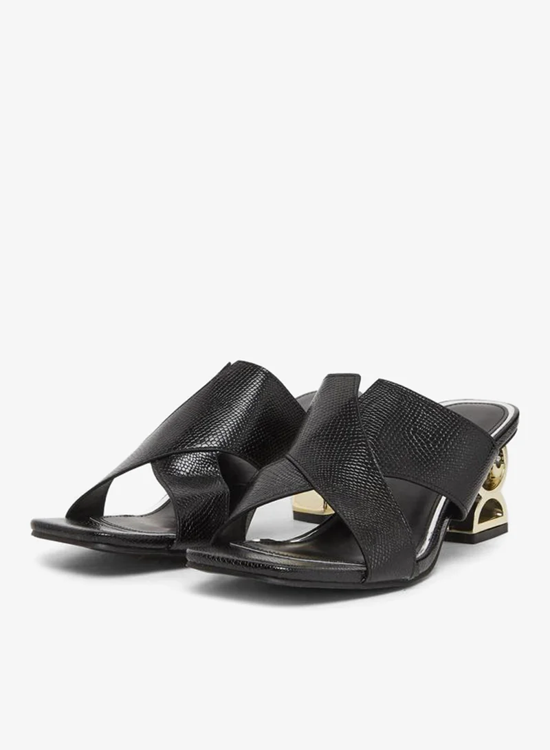 Take Two Women Black Textured Mid-Heel Sandals