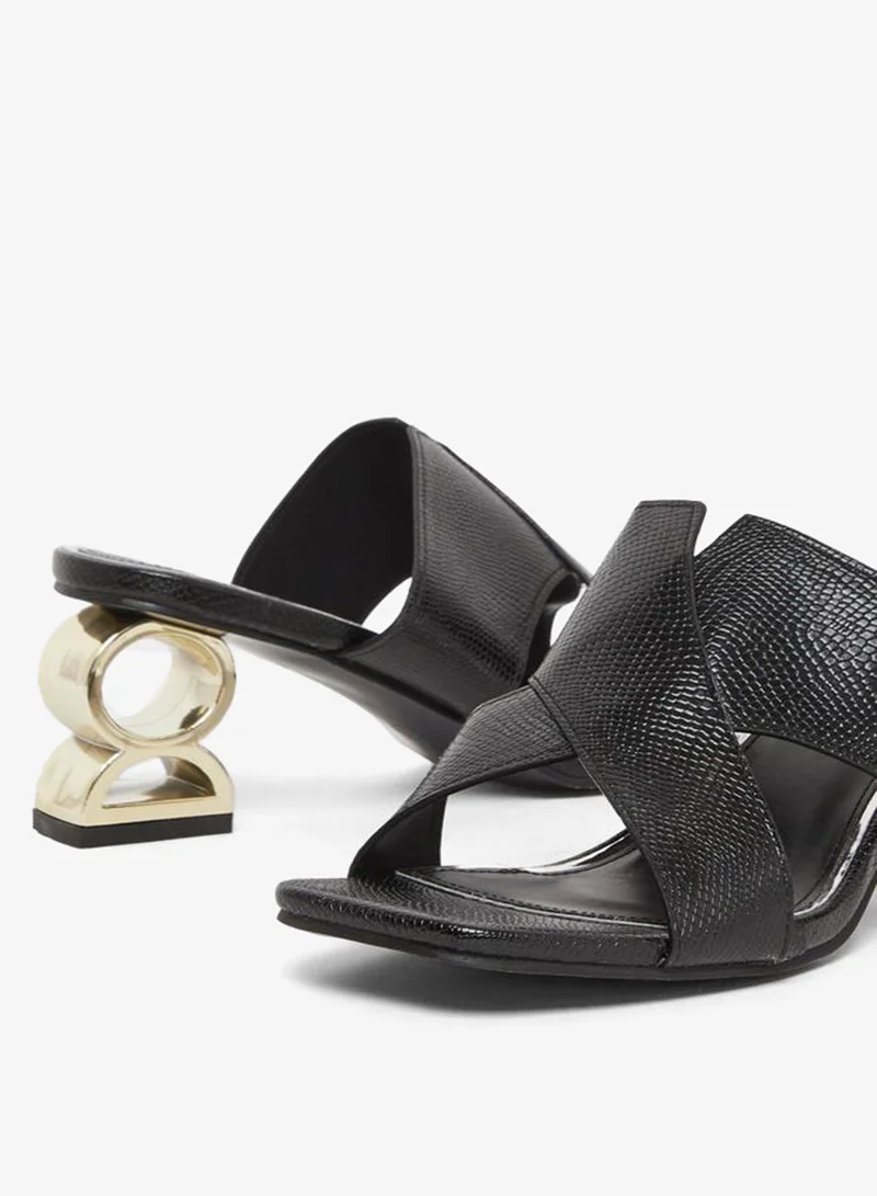 Take Two Women Black Textured Mid-Heel Sandals