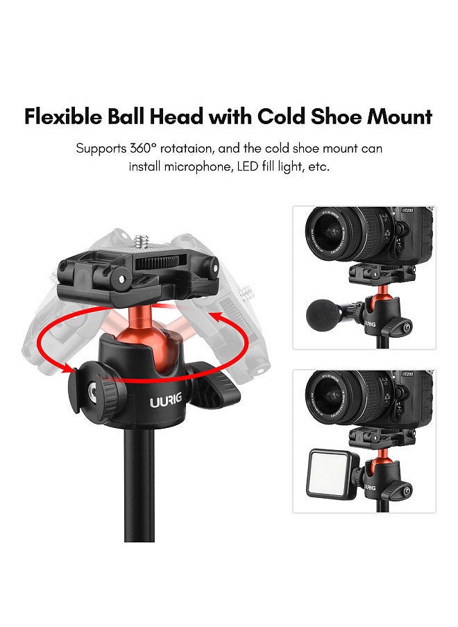 UURIG TP-02 Multi-functional Selfie Stick Tripod Stand with Flexible Ball Head Phone Holder 130cm Max.Height 1/4 Inch Screw Connection for Smartphone Camera Vlog Live Streaming Selfie Video Recording