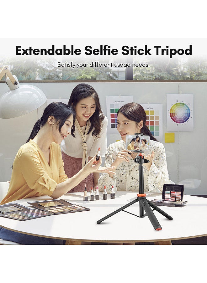 UURIG TP-02 Multi-functional Selfie Stick Tripod Stand with Flexible Ball Head Phone Holder 130cm Max.Height 1/4 Inch Screw Connection for Smartphone Camera Vlog Live Streaming Selfie Video Recording