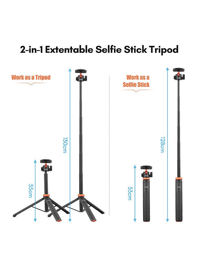 UURIG TP-02 Multi-functional Selfie Stick Tripod Stand with Flexible Ball Head Phone Holder 130cm Max.Height 1/4 Inch Screw Connection for Smartphone Camera Vlog Live Streaming Selfie Video Recording
