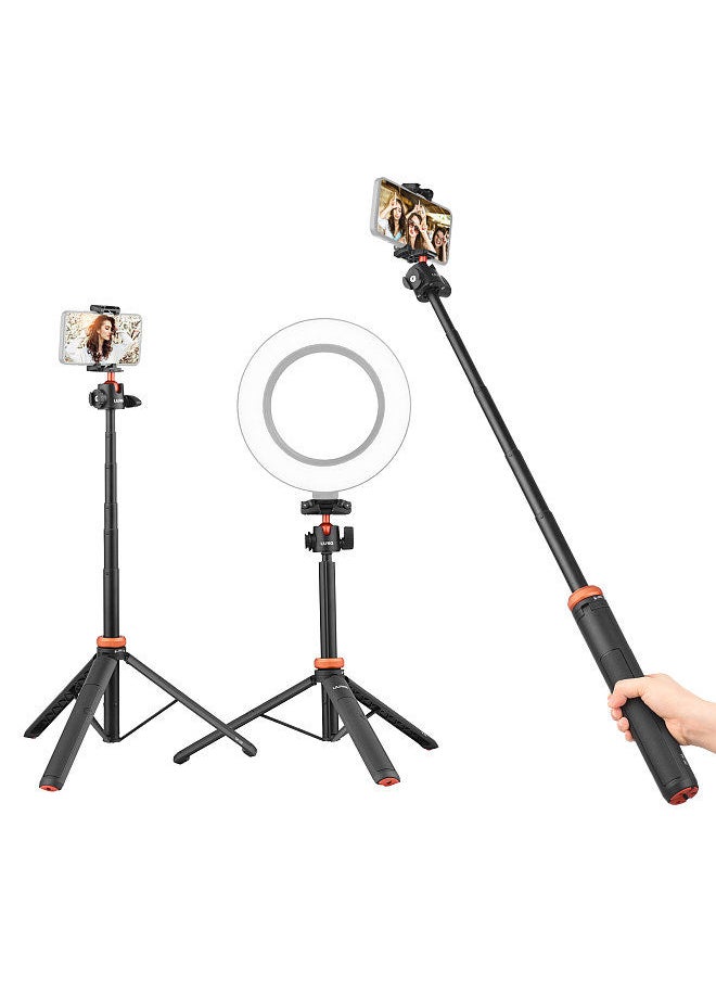 UURIG TP-02 Multi-functional Selfie Stick Tripod Stand with Flexible Ball Head Phone Holder 130cm Max.Height 1/4 Inch Screw Connection for Smartphone Camera Vlog Live Streaming Selfie Video Recording