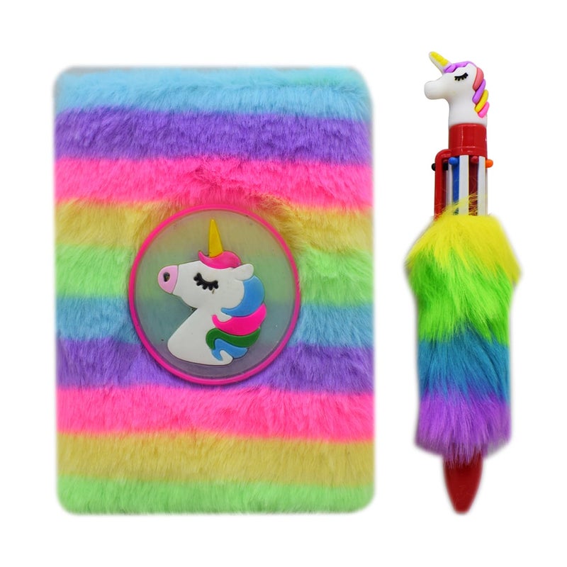 Asera مفكرة صغيرة بحجم الفرو ناعمة وطرية مع ضوء LED وقلم يونيكورن 6 في 1 كهدية عيد ميلاد وهدية عودة (يونيكورن) - Image 1