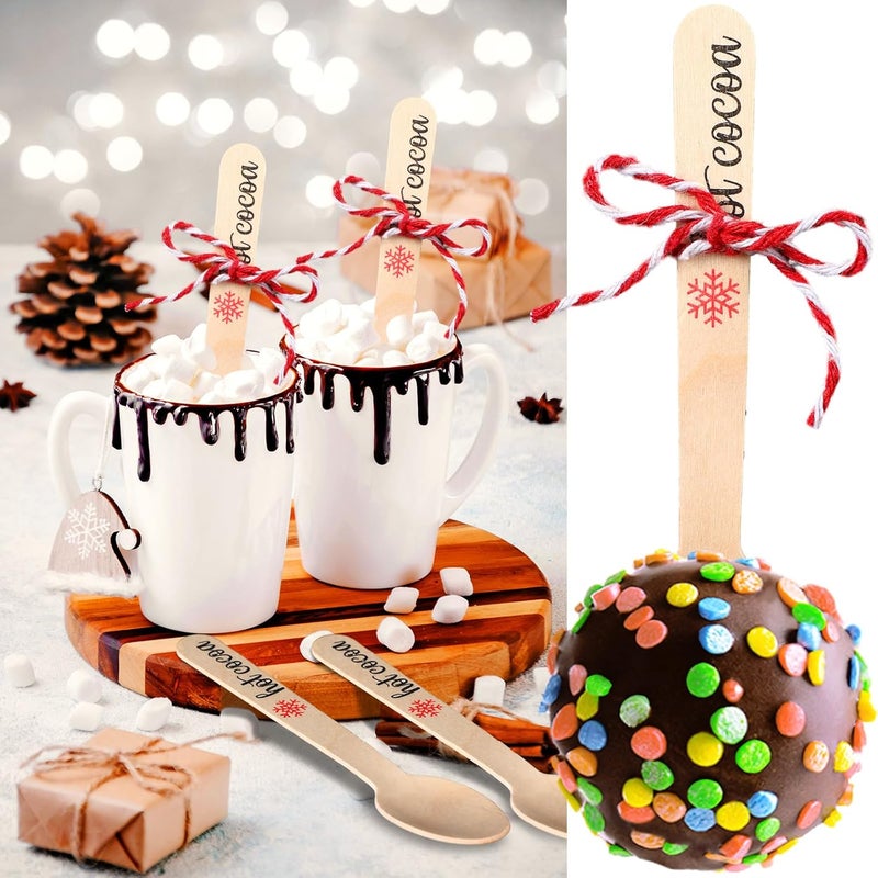 Teenyyou 100 Set Christmas Wooden Spoons for Hot Cocoa - Image 5