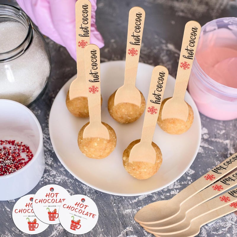 Teenyyou 100 Set Christmas Wooden Spoons for Hot Cocoa - Image 4