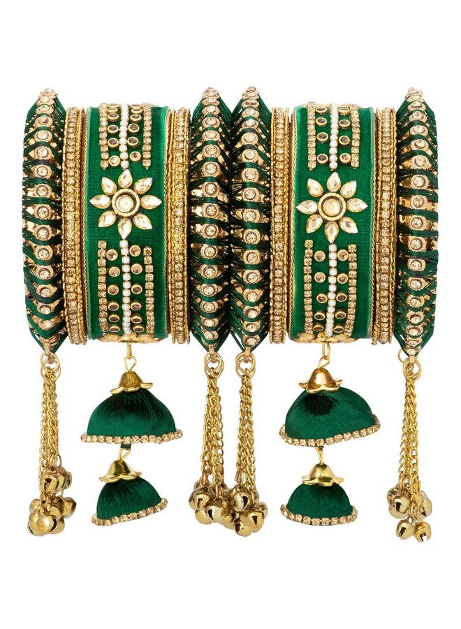 Aheli Wedding Party Designer Velvet Faux Stone Studded Bridal Bangle Set Chuda With Hangings Indian Traditional Ethnic Fashion Jewelry For Women - Image 1