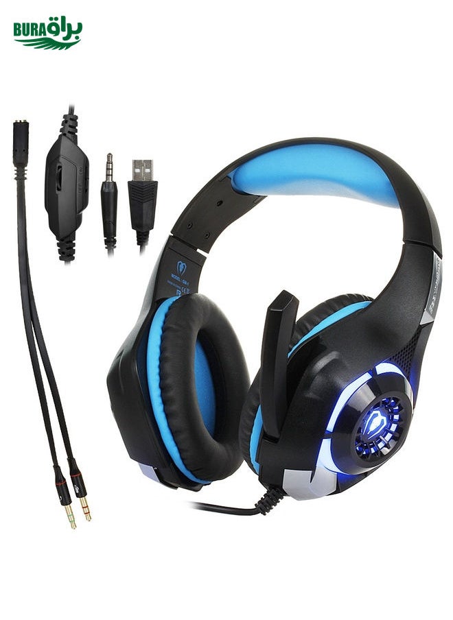 Beexcellent GM-1 Stereo Bass Gaming Wired Headphone with Microphone & LED Light, For PS4, Smartphone, Tablet, PC, Notebook(Blue)