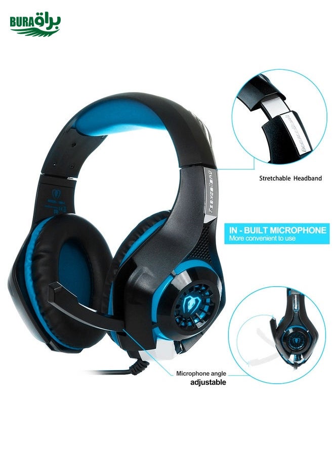 Beexcellent GM-1 Stereo Bass Gaming Wired Headphone with Microphone & LED Light, For PS4, Smartphone, Tablet, PC, Notebook(Blue)