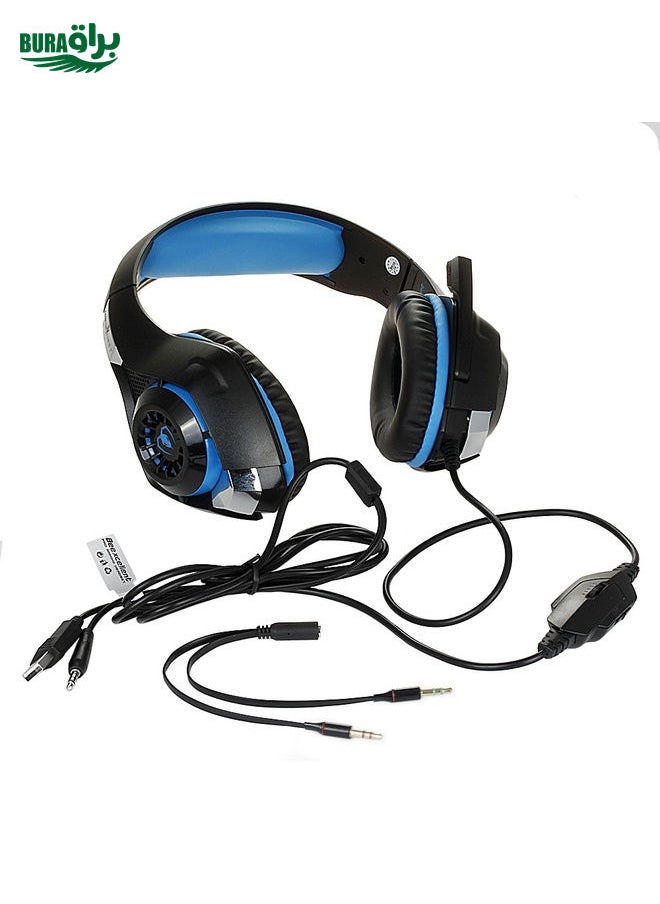 Beexcellent GM-1 Stereo Bass Gaming Wired Headphone with Microphone & LED Light, For PS4, Smartphone, Tablet, PC, Notebook(Blue)