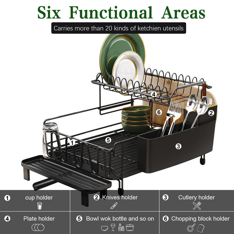 Runnatal Large Dish Drying Rack with Drainboard Set, Stainless Steel Detachable 2-in-1 Large-Capacity 2-Tier Over The Sink Anti-Rust Dish Rack and Dish Drainer for Kitchen Counter - Image 4