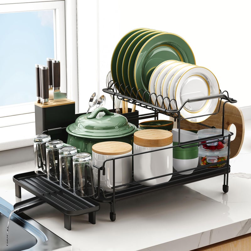 Runnatal Large Dish Drying Rack with Drainboard Set, Stainless Steel Detachable 2-in-1 Large-Capacity 2-Tier Over The Sink Anti-Rust Dish Rack and Dish Drainer for Kitchen Counter - Image 1