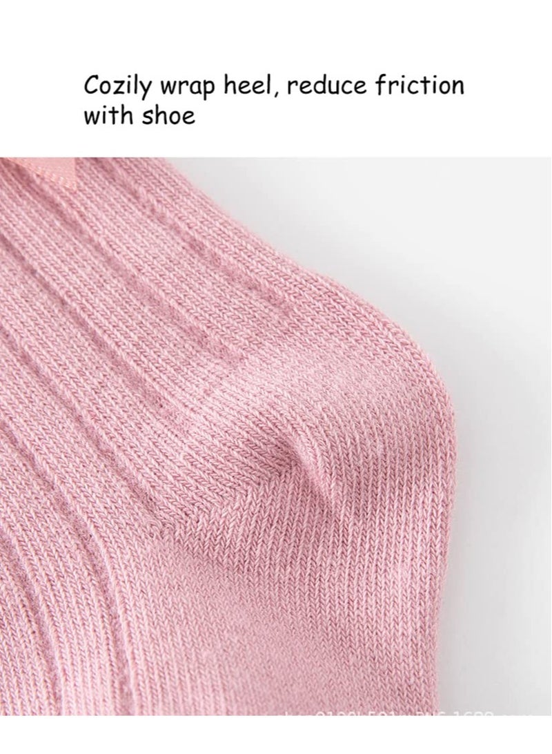 Baby Girls Knee High Socks with Bows Ruffled Tube Stockings 5 Pairs Multicolor for Toddlers 1-3 Years - Image 4