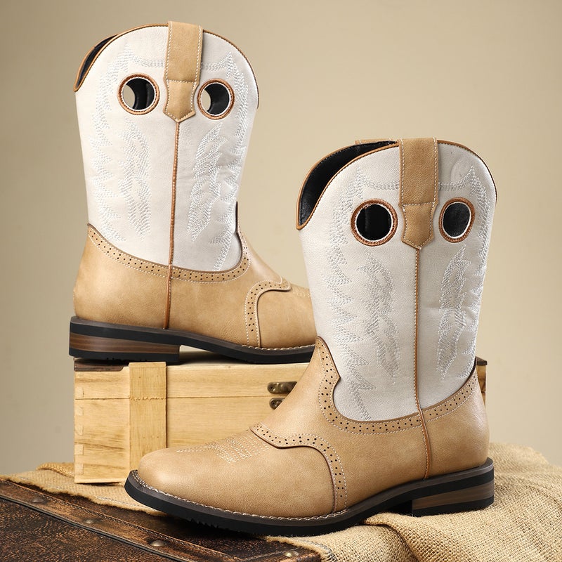 Classic Western Cowboy Boots Vintage Embroidered Leather Boots Casual All-Match Knight Boots Stylish Cowboy Boots American Style - Image 1
