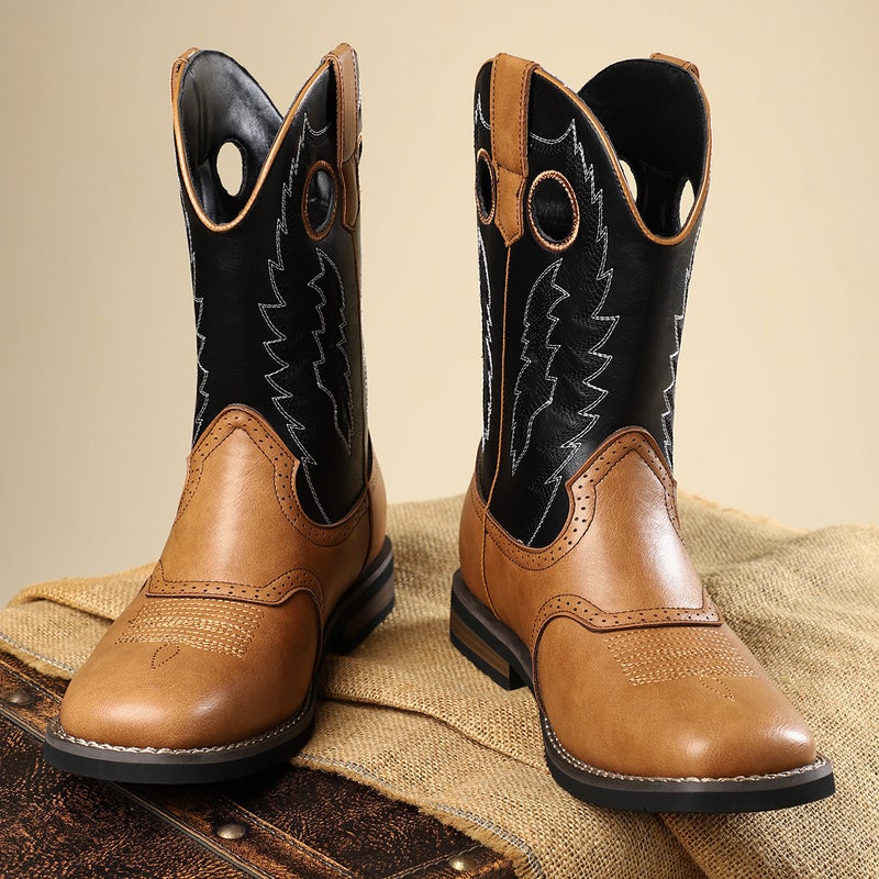 Classic Western Cowboy Boots Vintage Embroidered Leather Boots Casual All-Match Knight Boots Stylish Cowboy Boots American Style - Image 4