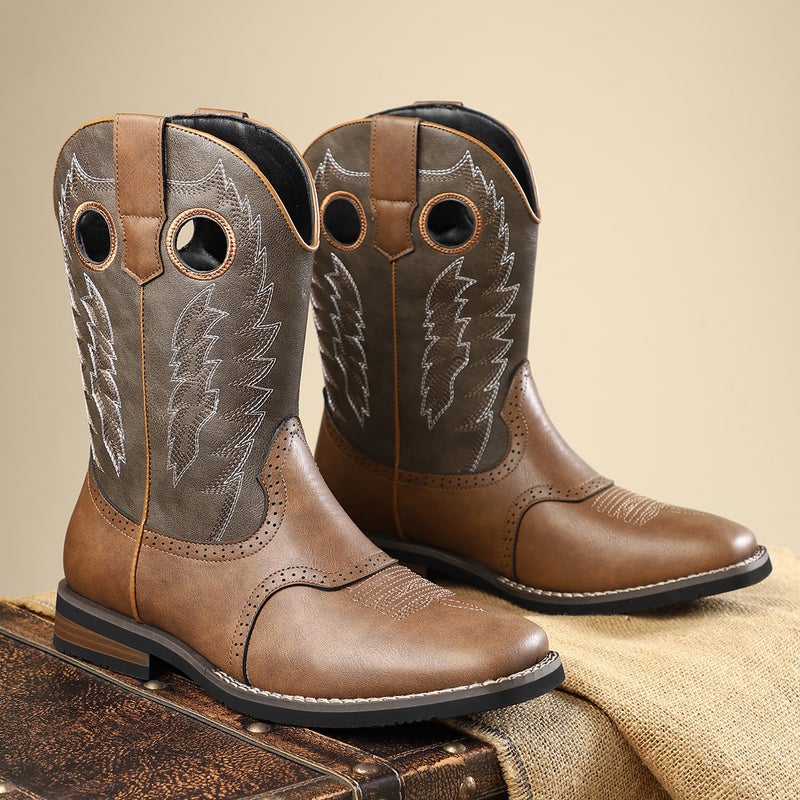 Classic Western Cowboy Boots Vintage Embroidered Leather Boots Casual All-Match Knight Boots Stylish Cowboy Boots American Style - Image 5