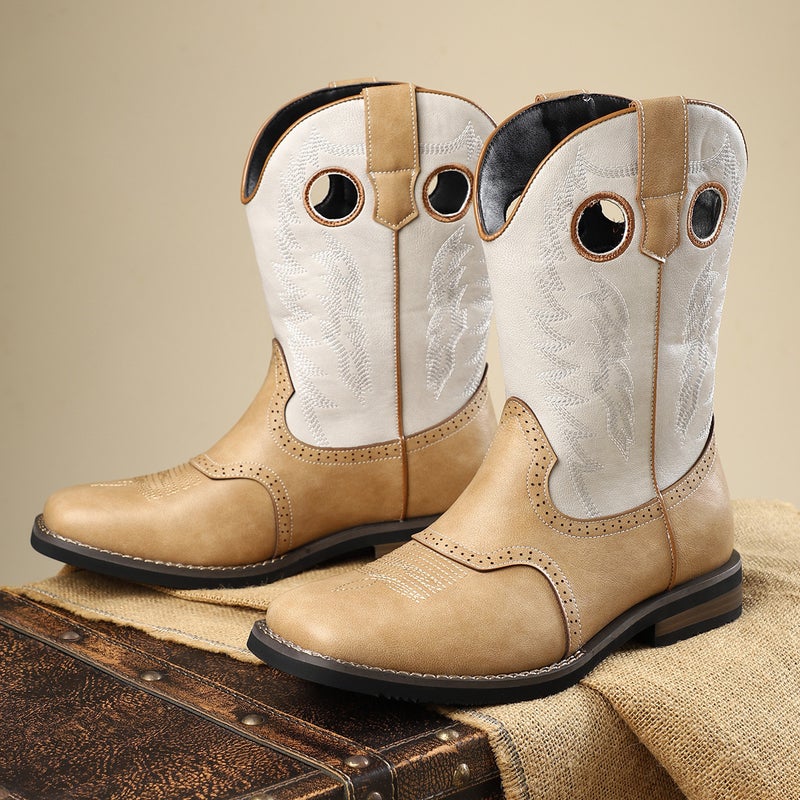 Classic Western Cowboy Boots Vintage Embroidered Leather Boots Casual All-Match Knight Boots Stylish Cowboy Boots American Style - Image 3