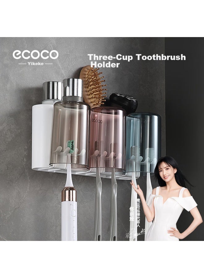 Ecoco Toothbrush Holder, No Drilling Required, Bathroom Wall-mounted Cup, Multi-functional Storage Rack, 3-person E1925