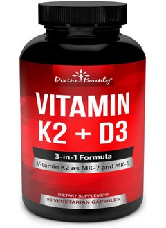 Divine Bounty Vitamin K2 (Mk7 & Mk4) With D3 Supplement - Vitamin K & D As Mk-7 100Mcg, Mk-4 500Mcg, And 5000 Iu Vitamin D3 3-In-1 Formula - Bone And Heart Support - 90 Non-Gmo Vegetarian Capsules  - Image 1