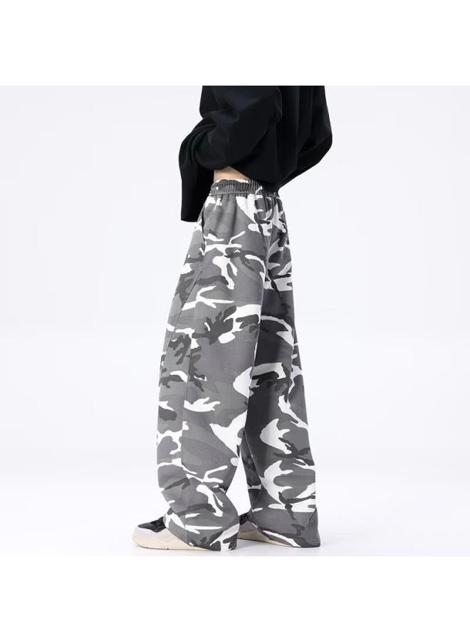 Dingfengbaoluo American Vintage Camouflage Workwear Pants Trendy High Street Loose Wide-leg Casual Pants Camouflage Gray XL - Image 5
