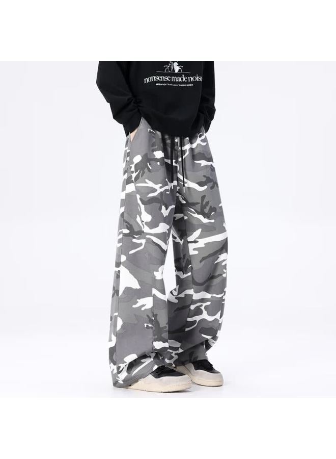 Dingfengbaoluo American Vintage Camouflage Workwear Pants Trendy High Street Loose Wide-leg Casual Pants Camouflage Gray XL - Image 4