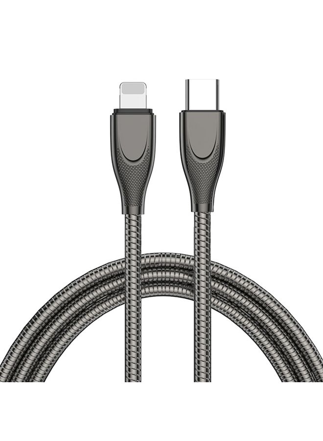 ENKAY ENKAY ENK-CB128 PD 27W Type-C to 8 Pin Carbon Steel Hose Spring Fast Charging Data Cable, Length:2m(Black)  - Image 1