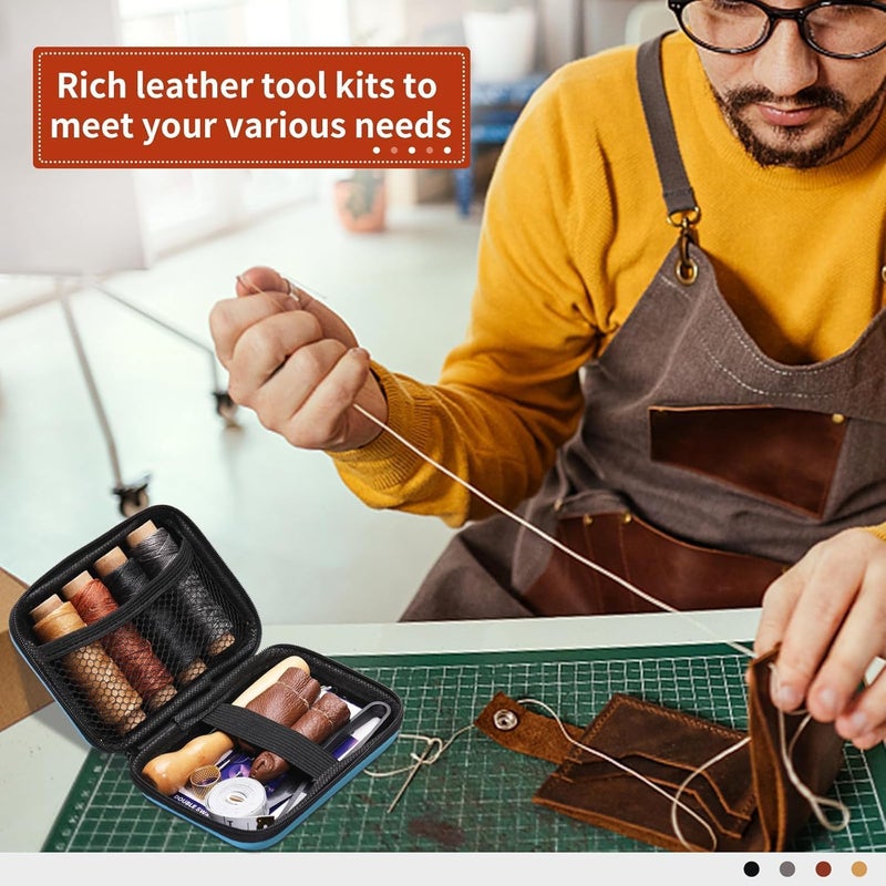 EXOFLY Leather Sewing KitLeather Stitching Kit Leather Working Kit with LargeEyed Stitching Needles Waxed Thread Leather Upholstery Repair Kit Sewing Tools for Hand Stitching DIY Leather Craft - Image 4