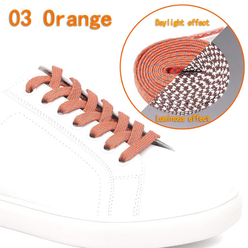 DELELE 2 Pairs Reflective Shoelace Flat Orange Safety Laces for Shoes Sneakers Boots 55 inch - Image 3