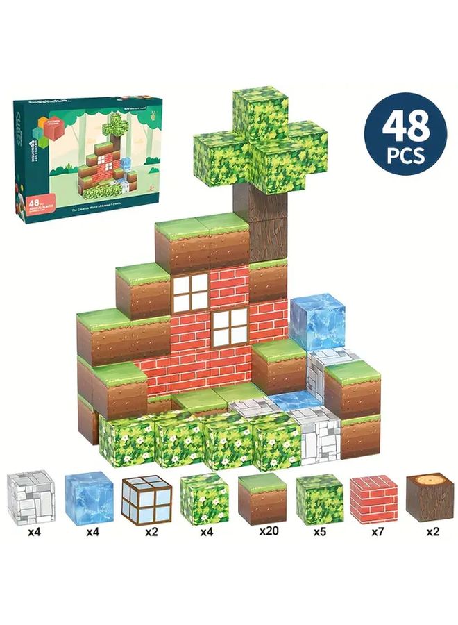 48PCS Magnetic Tiles Mini Travel Building Blocks Educational Toys For Kids - Image 1