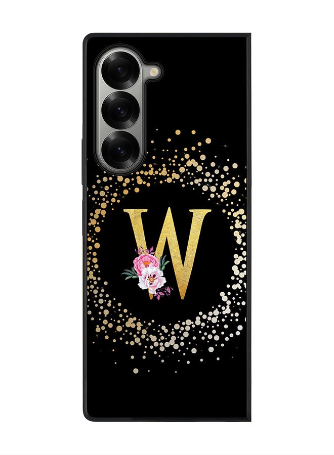 Stylizedd Rugged Black edge case for Samsung Galaxy Z Fold6, Slim fit Case Flexible Cover - Custom Monogram Initial Letter Floral Pattern Alphabet - W ( Black ) - Image 1