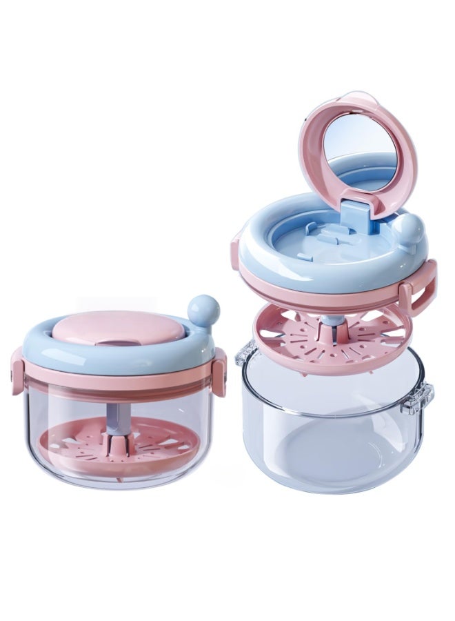 CHIYLE Manual Rotating Retainer Cleaner Case with Mirror, Portable Orthodontic Aligner Cleaning Box, Pink & Blue Sticker Design - Image 1