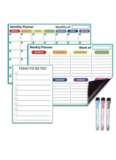 Magnetic Dry Erase Calendar for Refrigerator, Magnet Flexible Daily Message Stickers Includes Monthly Weekly Calendar Whiteboard 3 Pen Markers with Eraser for Agenda Planner To Do List