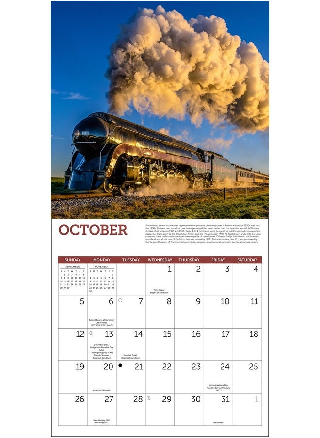 Ziga Media - Steam Trains Wall Calendar 2025, Monthly January-December 12'' X 12" - Image 1
