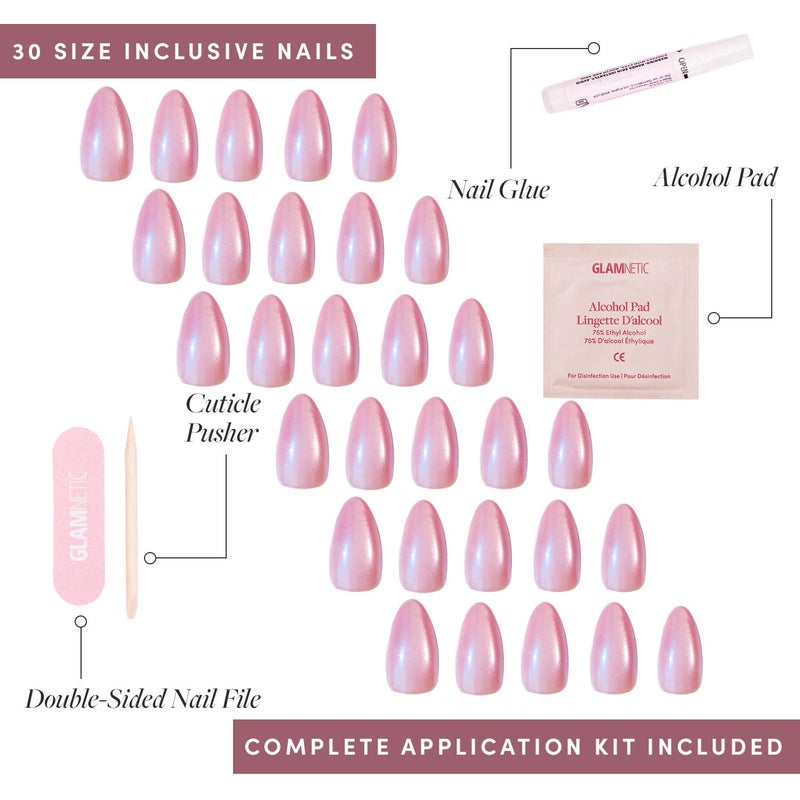 Glamnetic Press On Nails - Seaspell Fake Nails | Short Almond Pink Fake Nails with a Velvet Finish, Salon Quality Summer Nails | 15 Sizes - 30 Nail Kit with Glue - Image 4