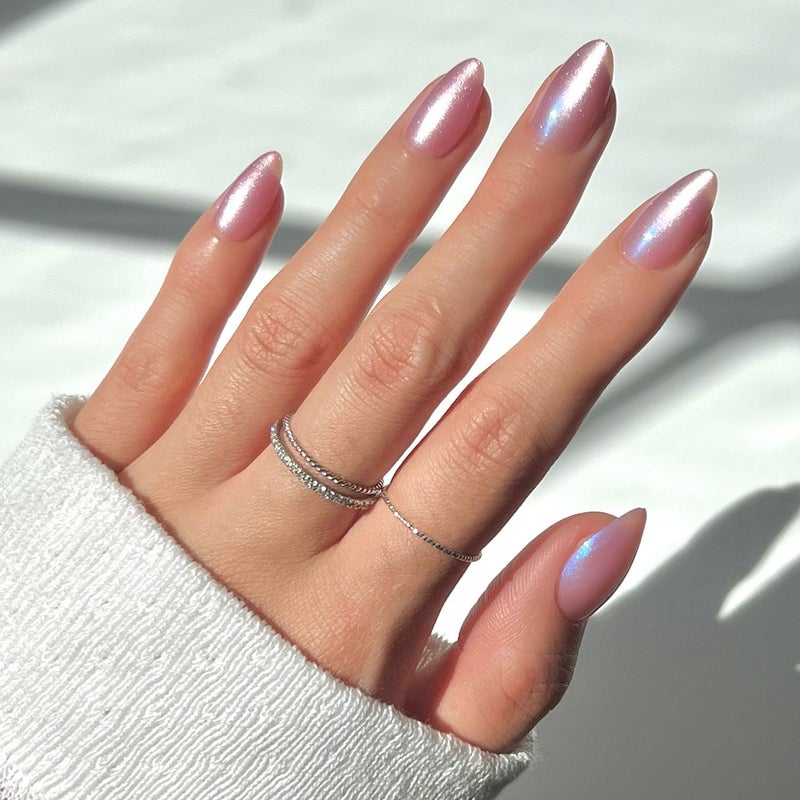 Glamnetic Press On Nails - Seaspell Fake Nails | Short Almond Pink Fake Nails with a Velvet Finish, Salon Quality Summer Nails | 15 Sizes - 30 Nail Kit with Glue - Image 1